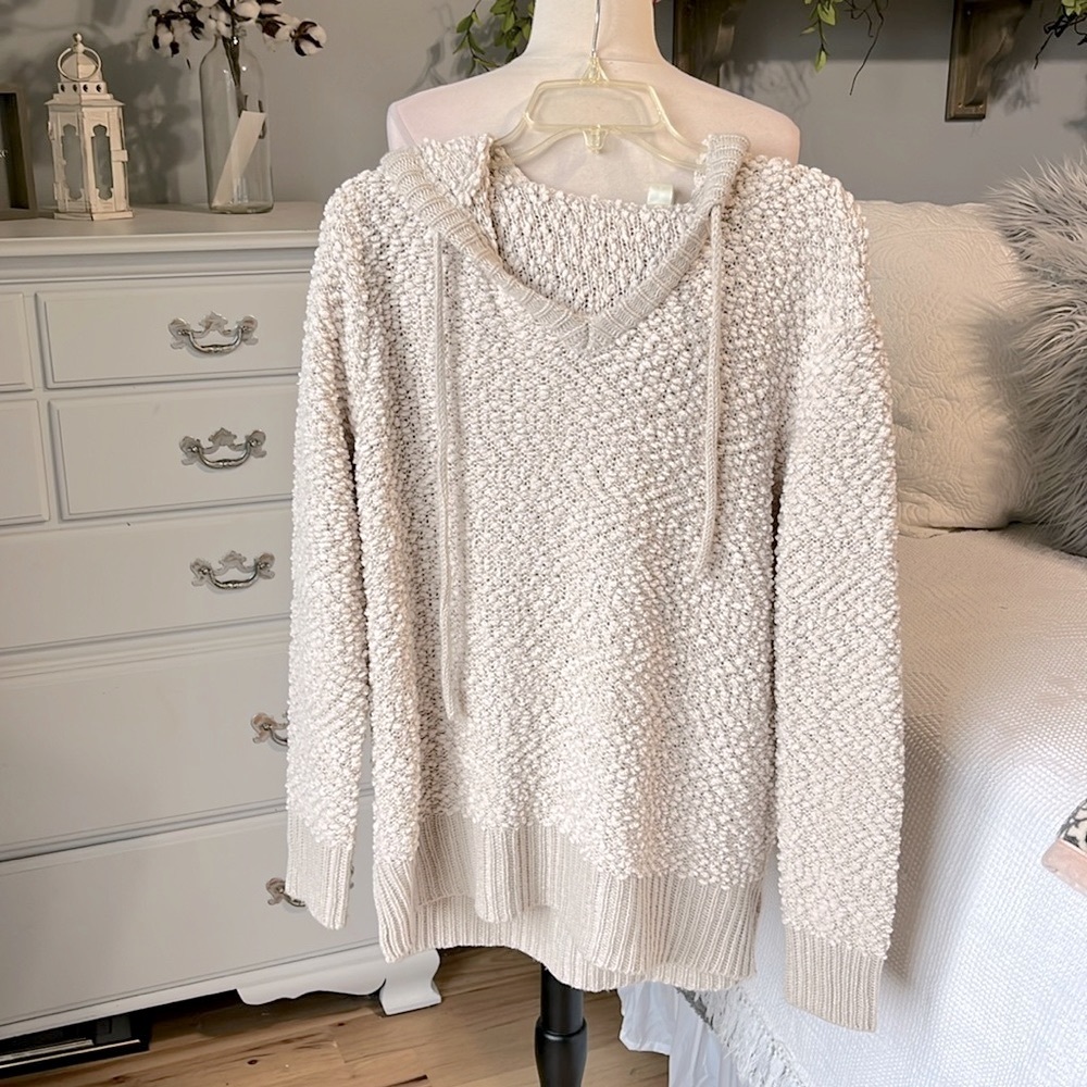 Chunky Oversized Sweater Beige Popcorn Hoodie Pullover Womens Medium Hoodie